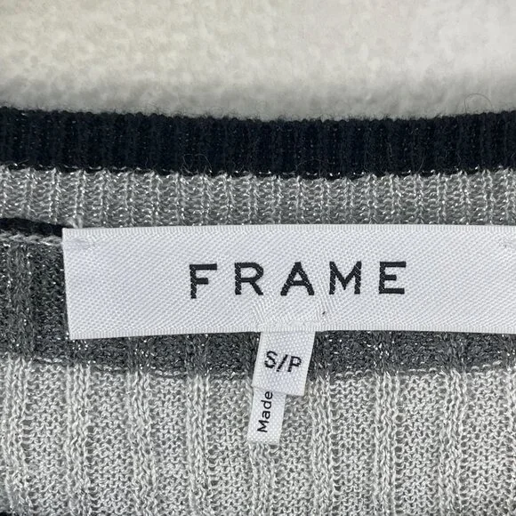 Frame Womens Small Metallic Striped Crewneck Ribbed Sweater Knit Top Stretch - Picture 4 of 10